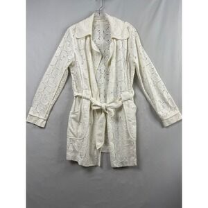 Trina Turk Lace Spring Coat Womens 6 White Floral Guipure Belted Cottage Core